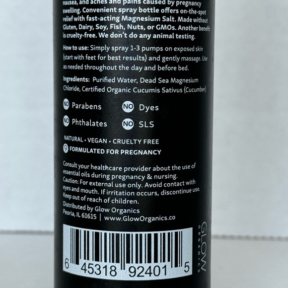 Glow Organics Magnesium Leg Spray 6oz Cucumber Dead Sea Salt Sleep Pregnancy - Picture 8 of 8